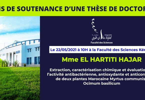 Avis de soutenance d’une thèse de doctorat (Mme EL HARTITI HAJAR)