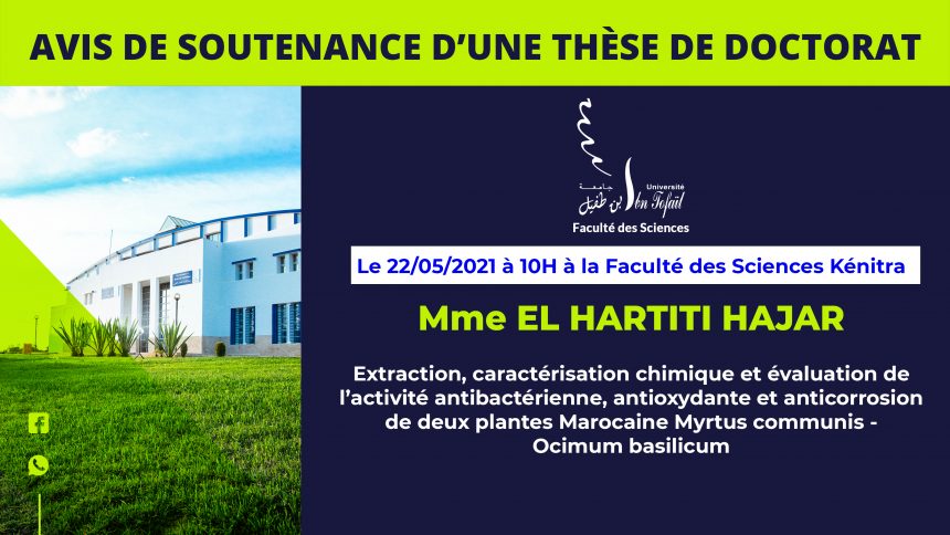 Avis de soutenance d’une thèse de doctorat (Mme EL HARTITI HAJAR)