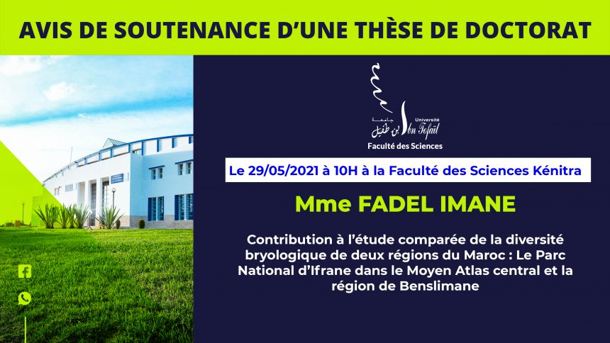 Avis de soutenance d’une thèse de doctorat (Mme FADEL IMANE)