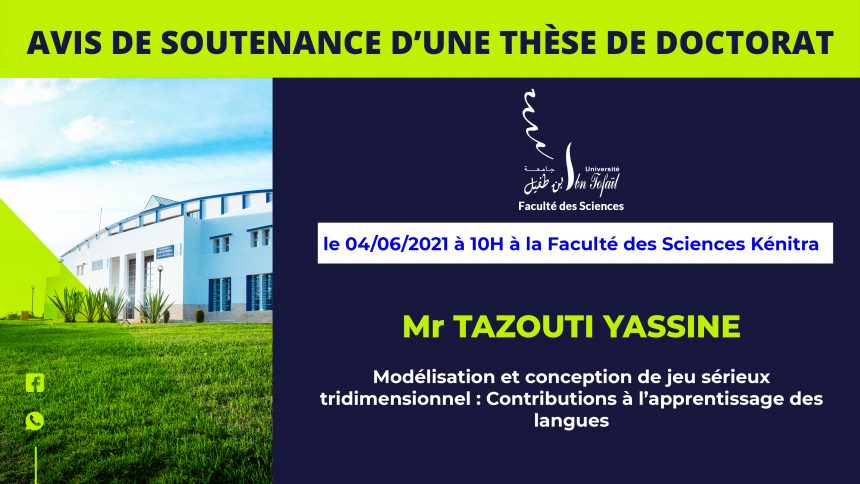 Avis de soutenance d’une thèse de doctorat (Mr TAZOUTI YASSINE)
