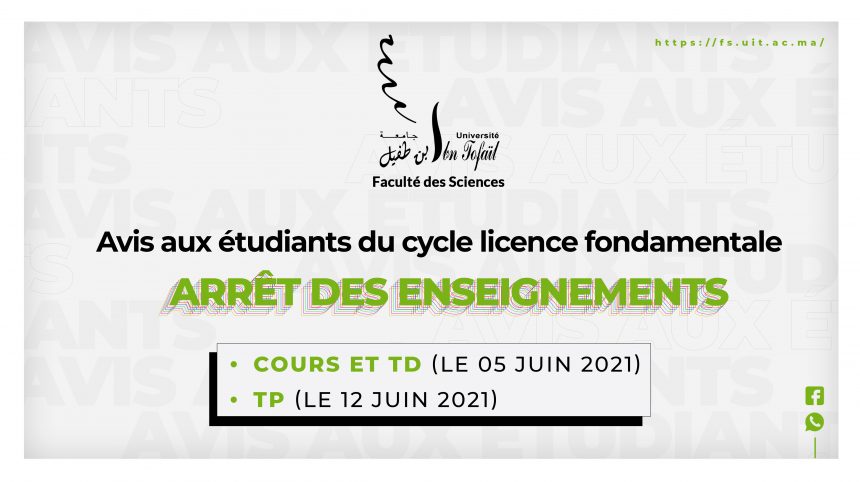 Avis aux étudiants du cycle licence fondamentale : Arrêt des enseignements