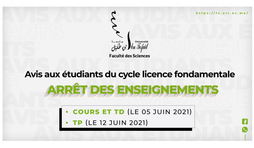 Avis aux étudiants du cycle licence fondamentale : Arrêt des enseignements