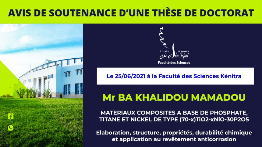 Avis de soutenance d’une thèse de doctorat (Mr BA KHALIDOU MAMADOU)