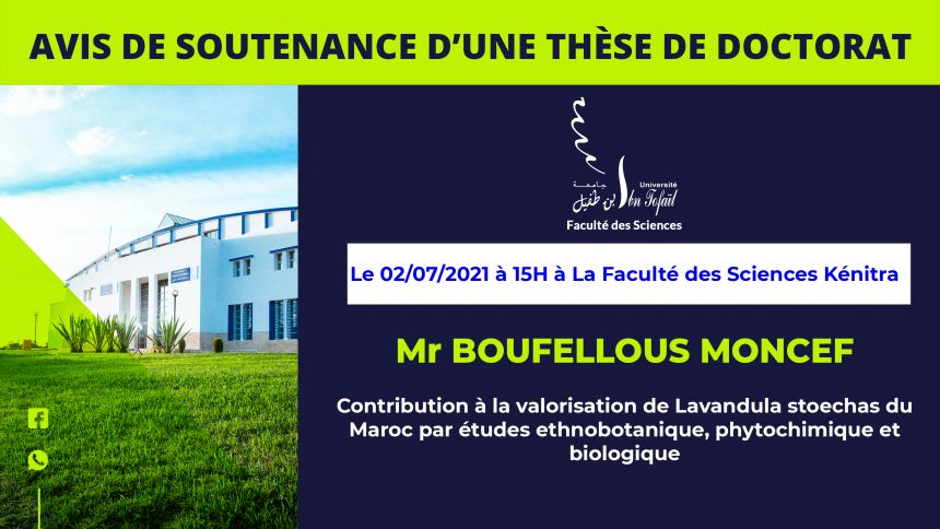 Avis de soutenance d’une thèse de doctorat (Mr BOUFELLOUS MONCEF)