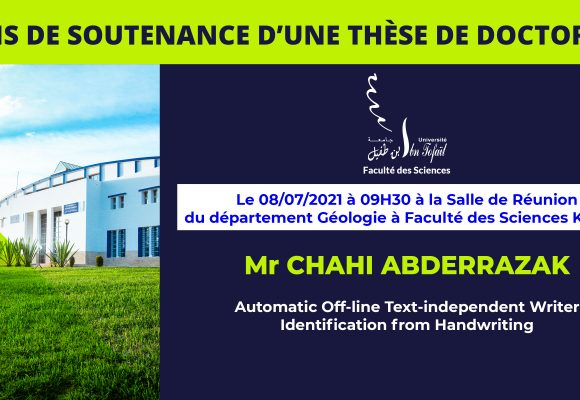 Avis de soutenance d’une thèse de doctorat (Mr CHAHI ABDERRAZAK)