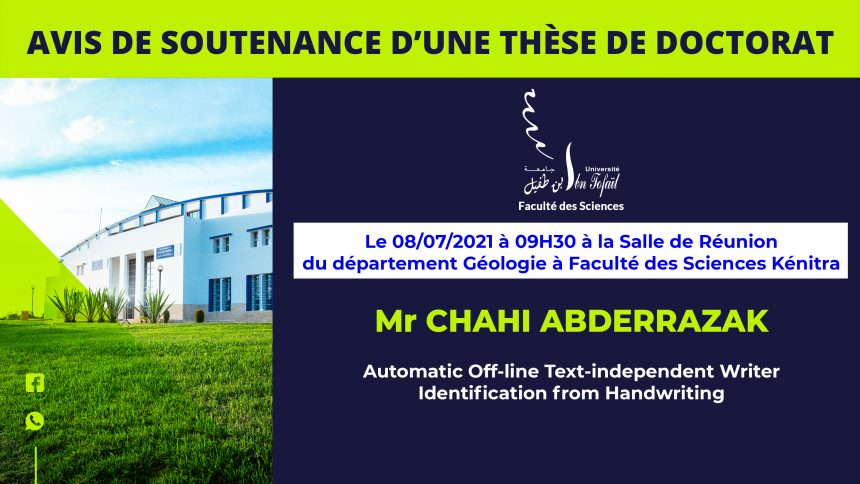 Avis de soutenance d’une thèse de doctorat (Mr CHAHI ABDERRAZAK)