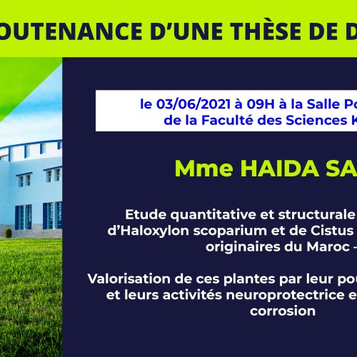 Avis de soutenance d’une thèse de doctorat (Mme HAIDA SARA)