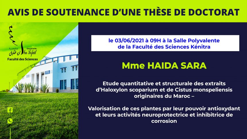 Avis de soutenance d’une thèse de doctorat (Mme HAIDA SARA)