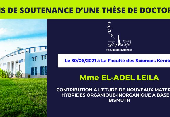 Avis de soutenance d’une thèse de doctorat (Mme EL-ADEL LEILA)