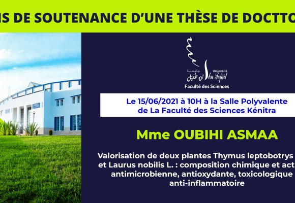 Avis de soutenance d’une thèse de doctorat (Mme OUBIHI ASMAA)