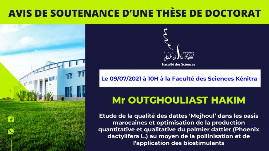 Avis de soutenance d’une thèse de doctorat (Mr OUTGHOULIAST HAKIM)