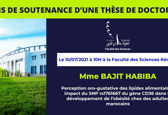 Avis de soutenance d’une thèse de doctorat (Mme BAJIT HABIBA)
