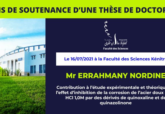 Avis de soutenance d’une thèse de doctorat (Mr ERRAHMANY NORDINE)