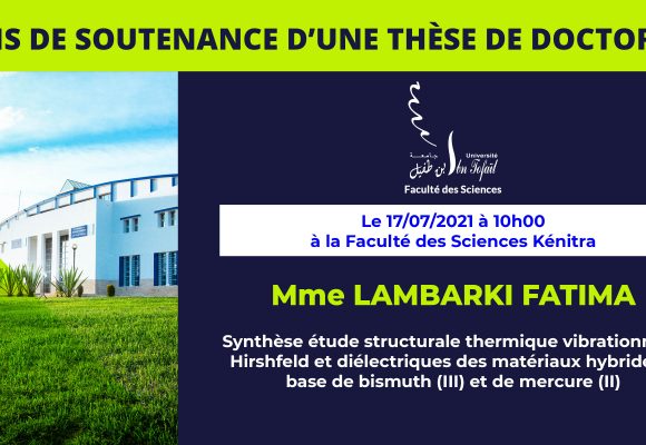 Avis de soutenance d’une thèse de doctorat (Mme LAMBARKI FATIMA)