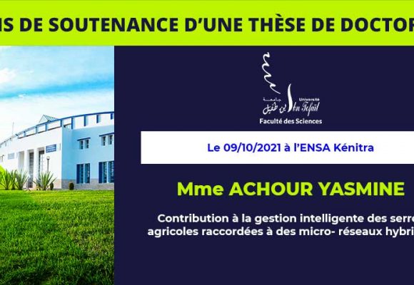 Avis de soutenance d’une thèse de doctorat (Mme ACHOUR YASMINE)