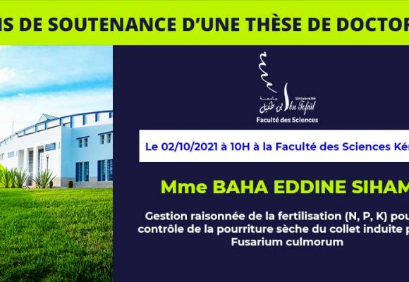 Avis de soutenance d’une thèse de doctorat (Mme BAHA EDDINE SIHAM)