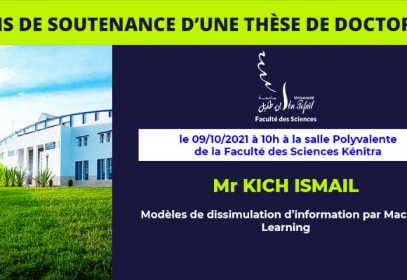 Avis de soutenance d’une thèse de doctorat (Mr KICH ISMAIL)