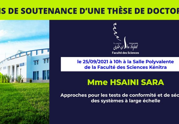 Avis de soutenance d’une thèse de doctorat (Mme HSAINI SARA)