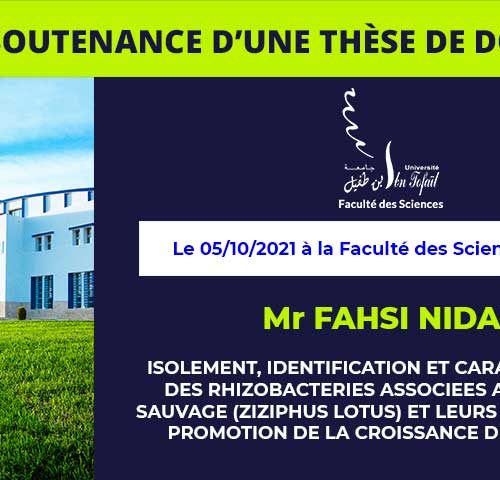 Avis de soutenance d’une thèse de doctorat (Mr FAHSI NIDAL)