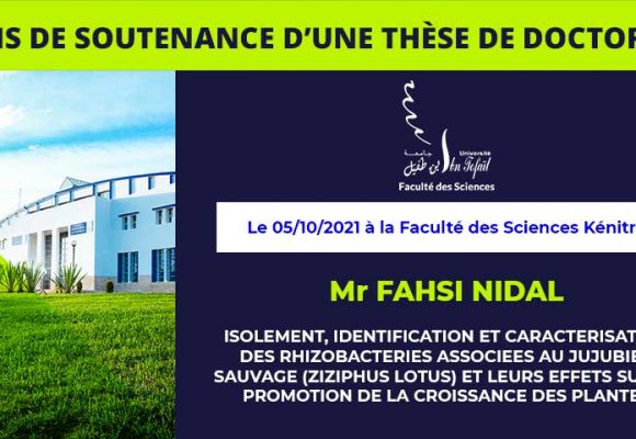 Avis de soutenance d’une thèse de doctorat (Mr FAHSI NIDAL)