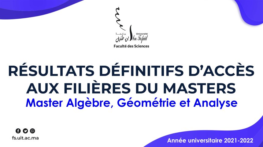 Résultats définitifs d’accès au Master Algèbre, Géométrie et Analyse