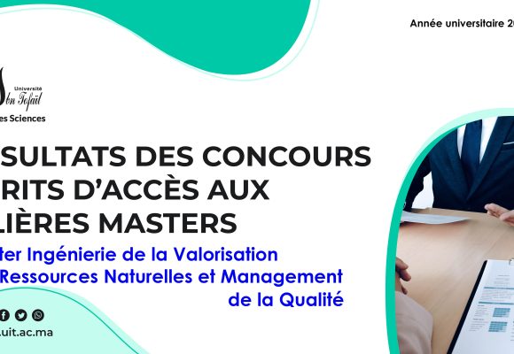 Liste des candidats sélectionnés pour passer l’Entretien oral du Master Ingénierie de la Valorisation des Ressources Naturelles et Management de la Qualité