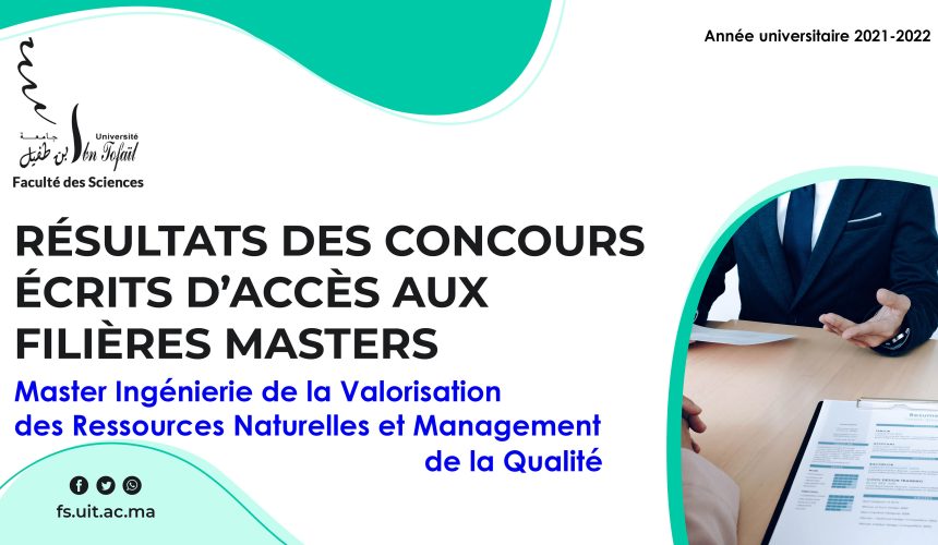 Liste des candidats sélectionnés pour passer l’Entretien oral du Master Ingénierie de la Valorisation des Ressources Naturelles et Management de la Qualité