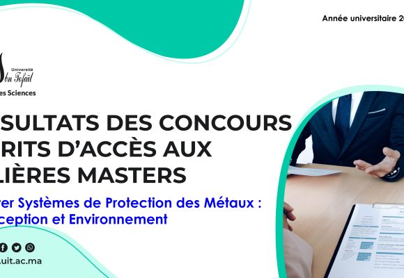 Liste des candidats sélectionnés pour passer l’Entretien oral du Master Systèmes de Protection des Métaux : Conception et Environnement
