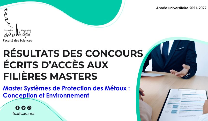 Liste des candidats sélectionnés pour passer l’Entretien oral du Master Systèmes de Protection des Métaux : Conception et Environnement