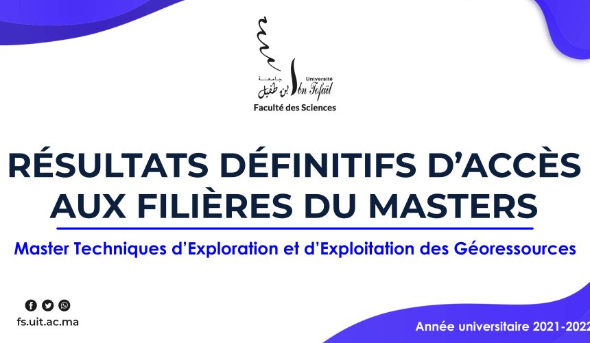 Résultats définitifs d’accès au Master Techniques d’Exploration et d’Exploitation des Géoressources