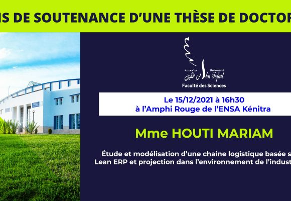 Avis de soutenance d’une thèse de doctorat (Mme HOUTI MARIAM)