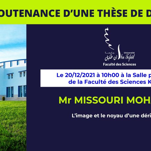 Avis de soutenance d’une thèse de doctorat (Mr MISSOURI MOHAMED)