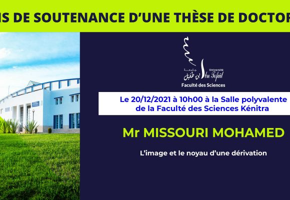 Avis de soutenance d’une thèse de doctorat (Mr MISSOURI MOHAMED)