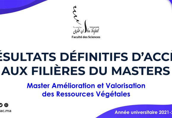 Résultats définitifs d’accès au Master Amélioration et Valorisation des Ressources Végétales