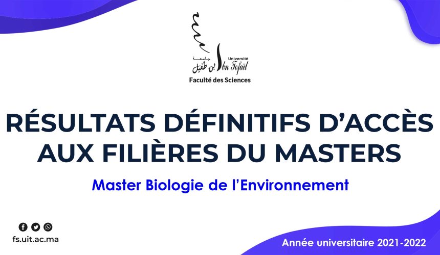Résultats définitifs d’accès au Master Biologie de l’Environnement