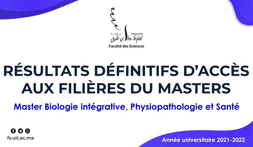 Résultats définitifs d’accès au Master Biologie intégrative, Physiopathologie et Santé