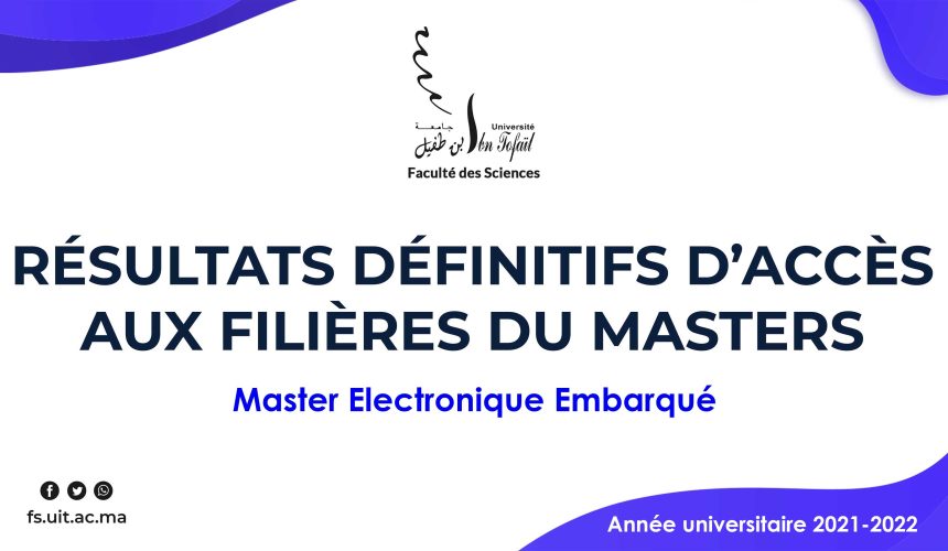 Résultats définitifs d’accès au Master Électronique Embarqué