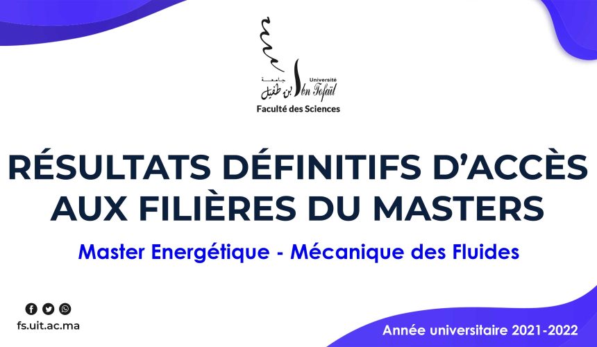 Résultats définitifs d’accès au Master Énergétique – Mécanique des Fluides
