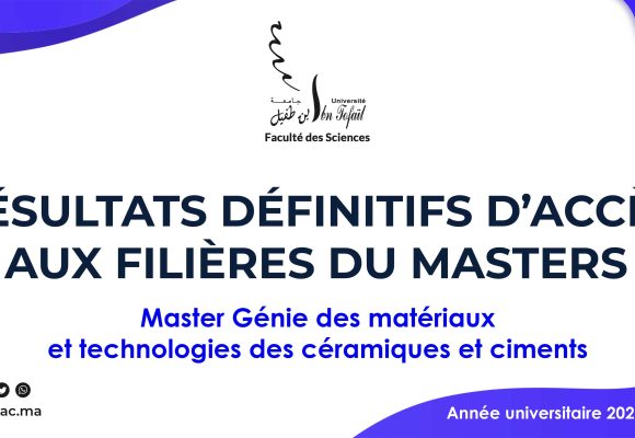 Résultats définitifs d’accès au Master Génie des matériaux et technologies des céramiques et ciments