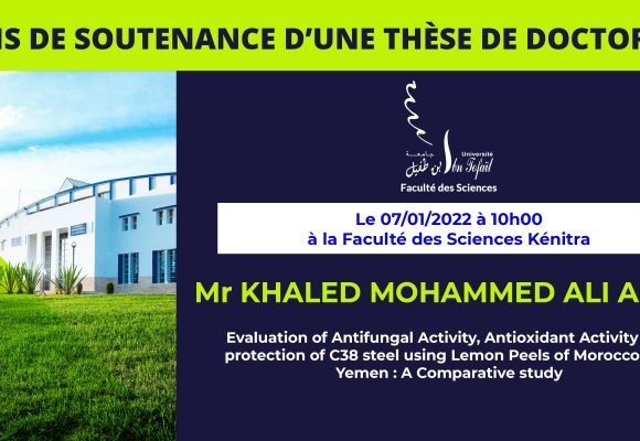 Avis de soutenance d’une thèse de doctorat (Mr KHALED MOHAMMED ALI ABDU)