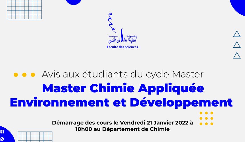 Démarrage des cours du Master Chimie Appliquée, Environnement et Développement