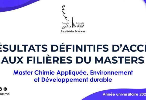 Résultats définitifs d’accès au Master Chimie Appliquée, Environnement et Développement durable