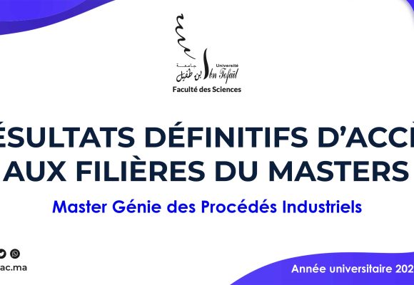 Résultats définitifs d’accès au Master Génie des Procédés Industriels