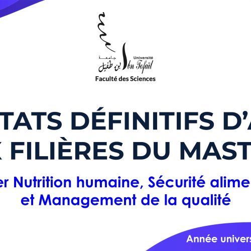 Résultats définitifs d’accès au Master Nutrition humaine, Sécurité alimentaire et Management de la qualité