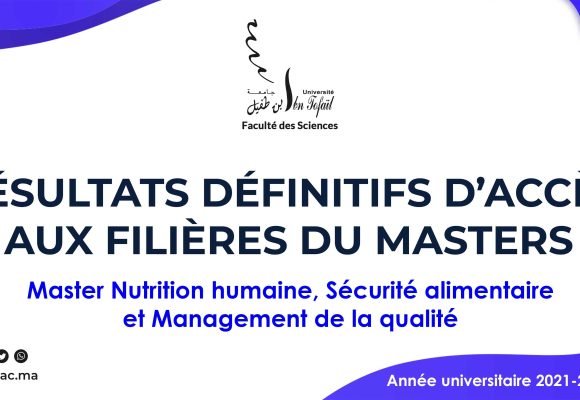 Résultats définitifs d’accès au Master Nutrition humaine, Sécurité alimentaire et Management de la qualité