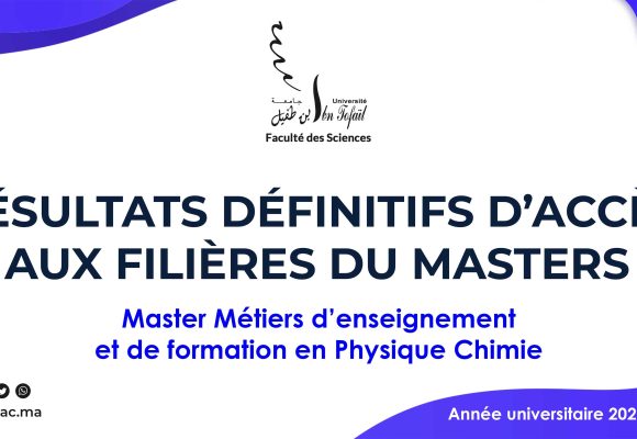 Résultats définitifs d’accès au Master Métiers d’enseignement et de formation en Physique Chimie