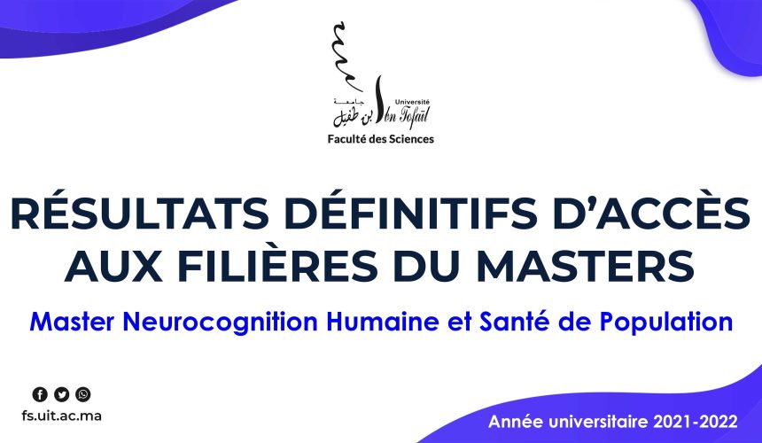 Résultats définitifs d’accès au Master Neurocognition Humaine et Santé de Population