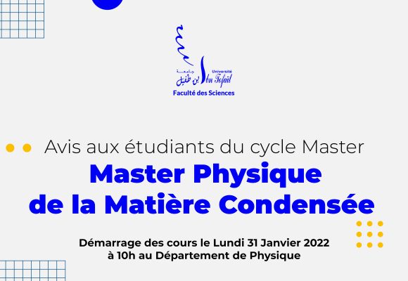Démarrage des cours du Master Physique de la Matière Condensée