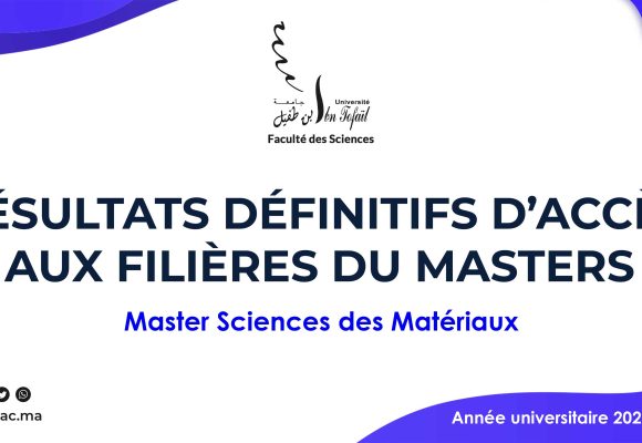 Résultats définitifs d’accès au Master Sciences des Matériaux