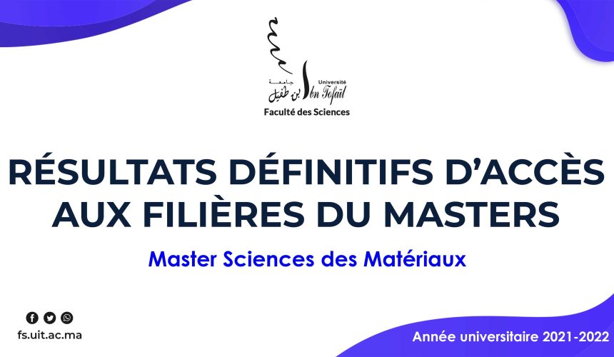 Résultats définitifs d’accès au Master Sciences des Matériaux
